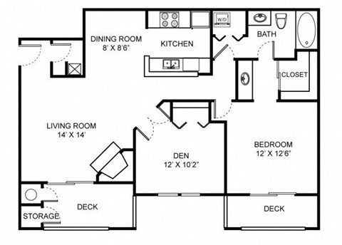 A2 Floor Plan at Saw Mill Village Apartments, Columbus, Ohio