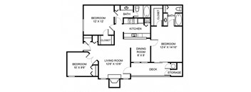 2 Bed 2 Bath Floor Plan at Saw Mill Village Apartments, Ohio, 43235