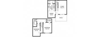 2 bed 2 bath floor plan A at Bedford Commons Apartments & Heathermoor Apartments, Columbus, OH, 43235