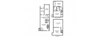 2 bed 2 bath floor plan  at Bedford Commons Apartments & Heathermoor Apartments, Ohio, 43235