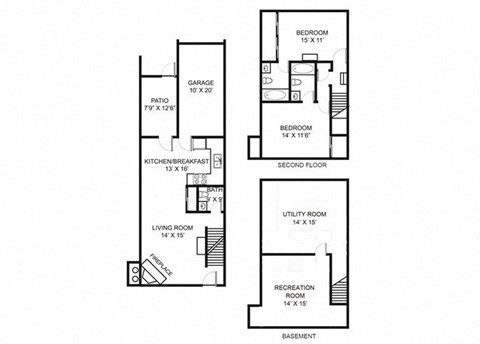 2 bed 2 bath floor plan  at Bedford Commons Apartments & Heathermoor Apartments, Ohio, 43235
