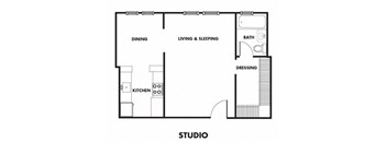 a studio floor plan at The Edison apartments