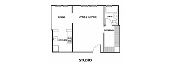 a floor plan of a studio apartment at The Edison apartments