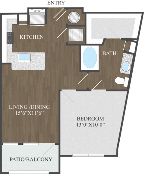 A1.1 one bedroom floorplan at Aspire at 610 apartments