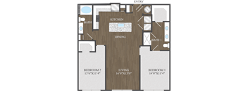B1.1 two bedroom floor plan at Aspire at 610 apartments