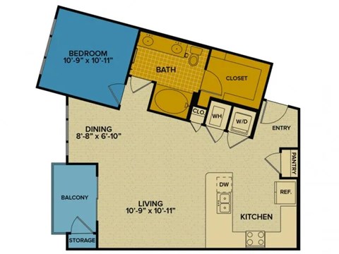 A11 floorplan at Tinsley on the Park apartments