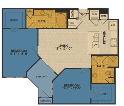 B1A floorplan at Tinsley on the Park apartments