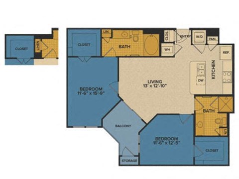 B1B floorplan at Tinsley on the Park apartments