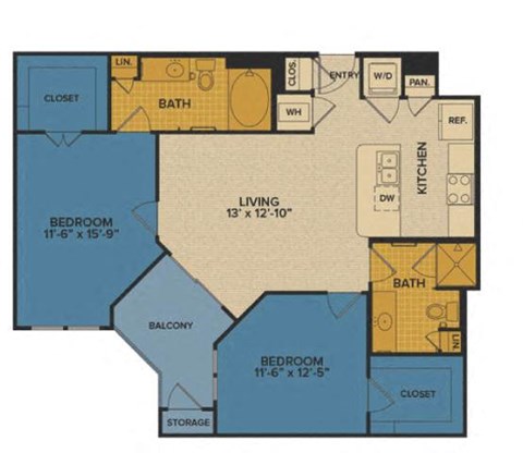 B1 floorplan at Tinsley on the Park apartments