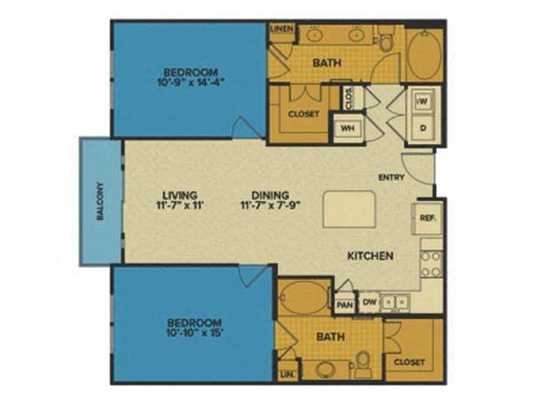 B2 floorplan at Tinsley on the Park apartments