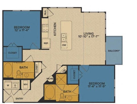 B5B floorplan at Tinsley on the Park apartments