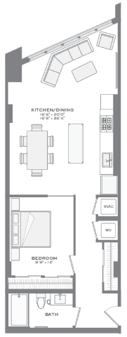West 1 bedroom floorplan at Tribeca NOMA apartments