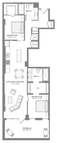 Vaestry 2 bedroom floorplan at Tribeca NOMA apartments