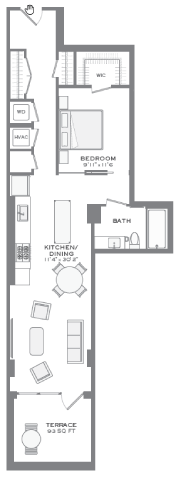 Varick 1 bedroom floorplan at Tribeca NOMA apartments