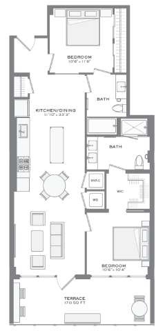 Morningside 2 bedroom floorplan at Tribeca NOMA apartments
