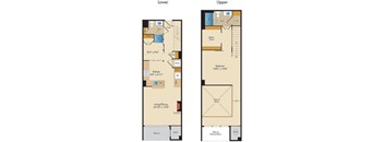 A floor plan of an apartment with a living area, kitchen, and bedrooms.