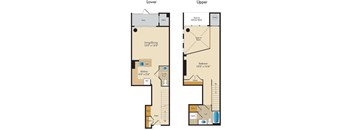 A floor plan of a two-story home with a living room, kitchen, and bathrooms.