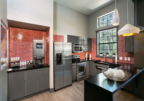 resident community kitchen and social area at Retreat Westminster Center apartments