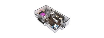 a floor plan of a house with a bedroom and a living room