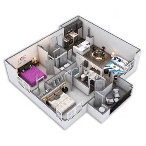 an open floor plan of a house with a bedroom