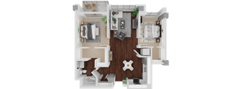 Valencia alternate two bedroom floor plan at Venn on Market apartments
