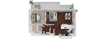 Page one bedroom floor plan at Venn on Market apartments