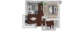 Rose Plus one bedroom floor plan at Venn on Market apartments