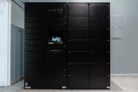 A black luxury storage unit with the word "LUXER" on the top.