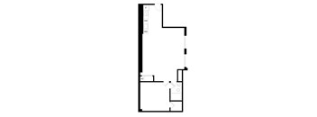 A black and white image of a floor plan with labeled rooms and doors.