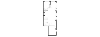 A drawing of a floor plan with a kitchen area and a bathroom.