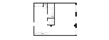 A black and white image of a floor plan with labeled rooms.