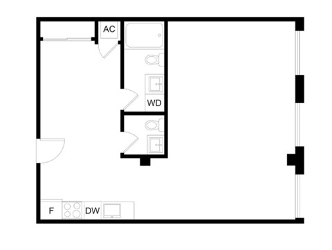 A black and white image of a floor plan with labeled rooms.