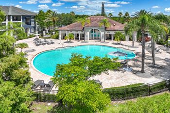 an arial view of the pool at Verano apartments