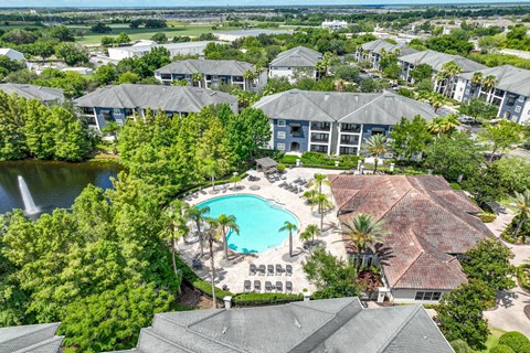 An arial view of the pool at Verano apartments