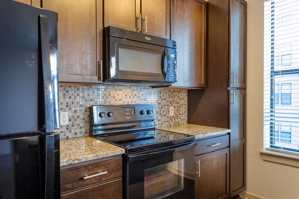 kitchen with sleek black appliances and custom cabinetry at Artisan on 18th, Nashville, TN