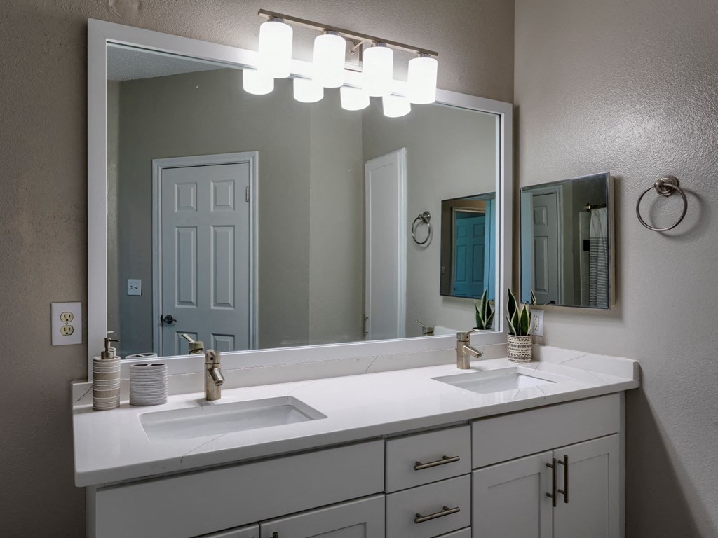 Bathroom with designer lighting and quartz countertops  at Wyndchase Aspen Grove, Franklin, 37067
