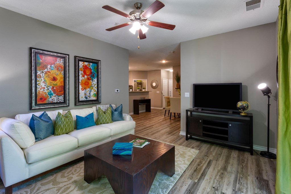 Spacious living room with ceiling fan at Wyndchase Aspen Grove, Tennessee