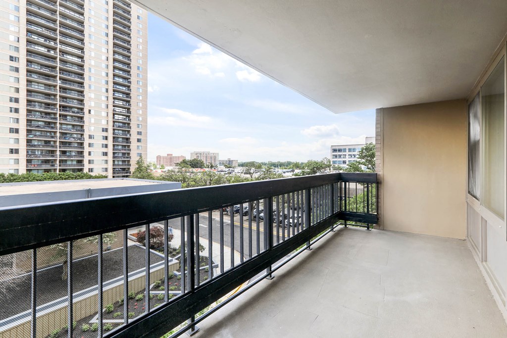 Skyline Towers apartments balcony with cityscape views near Washington, D.C.