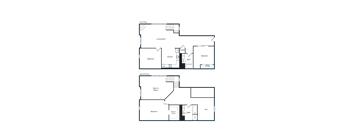 A floor plan of a two-story building with labeled rooms.