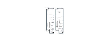 A floor plan of a two-story building with labeled rooms.