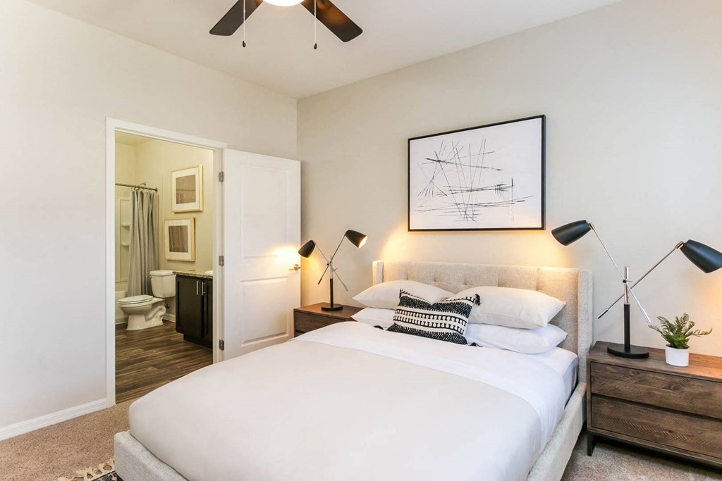 South Blvd apartments bedroom with ceiling fan