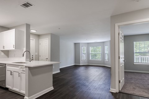 spacious, open-concept living and kitchen at Ellington Metro West apartments