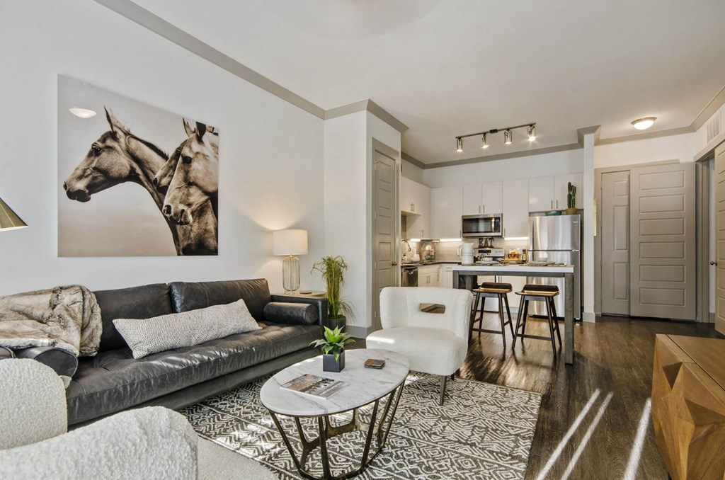 Living room wall frame of horse at Reveal at Bayside, Rowlett, TX, 75088