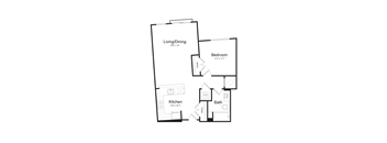 a floor plan of a one bedroom apartment with a bedroom and a living room