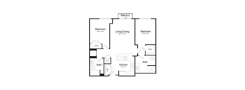 a floor plan of a two bedroom apartment with a living room and balcony