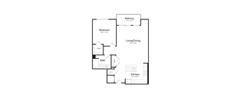 a floor plan of a 1 bedroom apartment with a bedroom and a living room