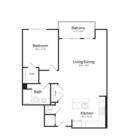 a floor plan of a 1 bedroom apartment with a bedroom and a living room
