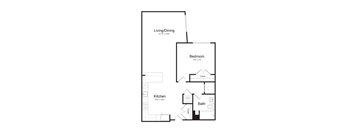 a floor plan of a 1 bedroom floor plan with a bathroom and a living room