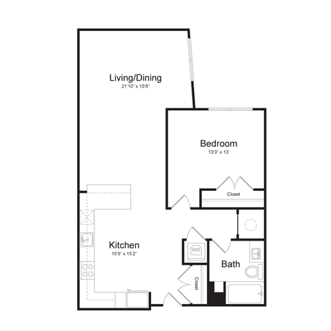 a floor plan of a 1 bedroom floor plan with a bathroom and a living room
