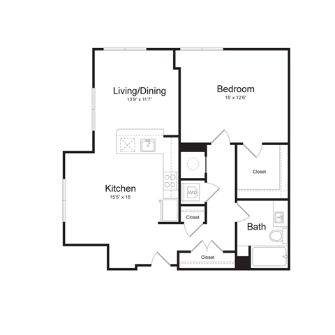 a floor plan of a 1 bedroom floor plan